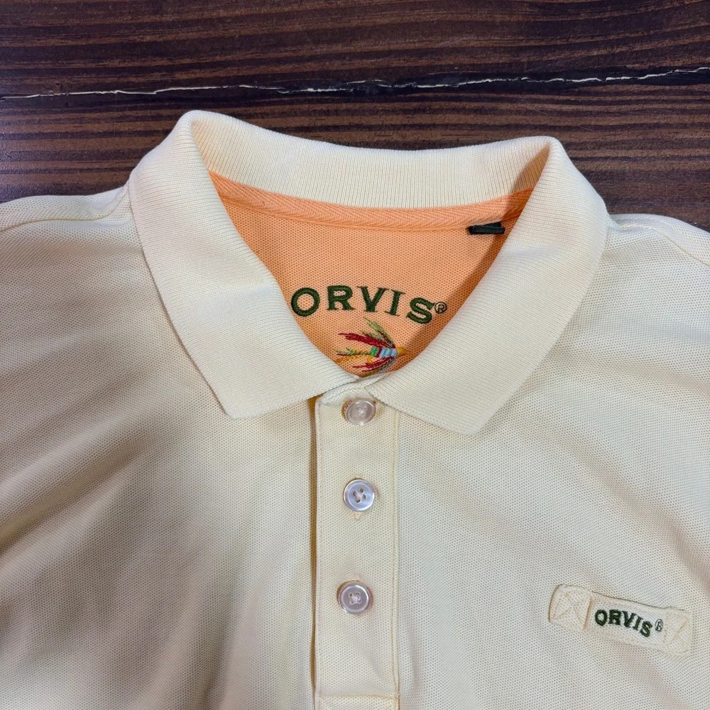 ORVIS Polo Shirt Mens XL Yellow Cotton Fly Fishing Outdoor Casual Classic